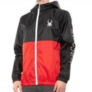 Spyder Optic Red Black Full Zip Hooded Windbreaker Jacket Men’s Size Large NWT